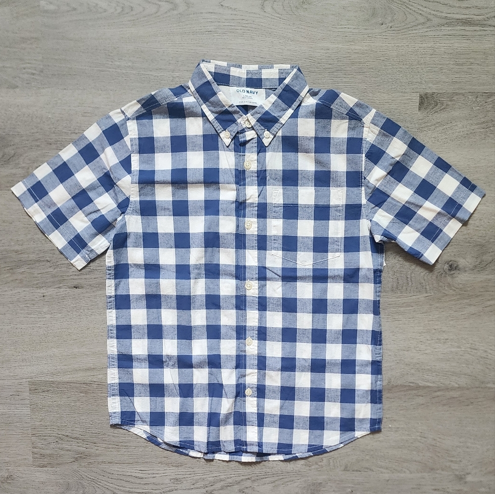 NWT Old Navy Boy's Plaid Short Sleeve Casual Button Down Shirt Large 10-12
